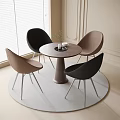 Modern Round Table With Four Chairs Set Black Brown Seats Metal Legs On Rug