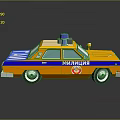 Yellow and Blue Police Car with Siren on Roof and Police Badge Design