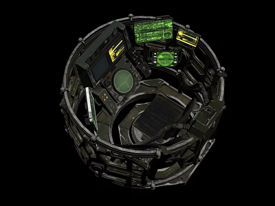 Character Operating Futuristic Circular Tech Console With Green Screens And Controls 3d model