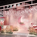 Pink Themed Event Setup With Moon Decoration Flamingos And Flower Arrangements