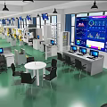 Modern School Smart Factory Laboratory With Advanced Equipment Screens Charts And Computer Desks