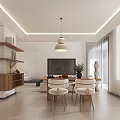 Modern Living Dining Room Interior With Open Concept Sofa Coffee Table And Dining Set 3d model