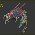 Detailed Mechanical Creature Resembling Spider With Cannons And Red Leg Parts
