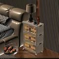 White Modern Bedside Table With Transparent Drawers Table Lamp And Radio Next To Sofa Bed