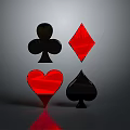 Three Dimensional Poker Suit Household Items With Black Red Colors And Shiny Reflection