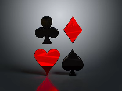 Three Dimensional Poker Suit Household Items With Black Red Colors And Shiny Reflection 3d model