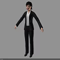 A Woman in Black Business Suit With White Shirt Standing Pose