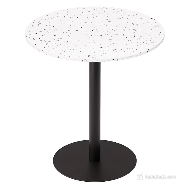 Modern Round Coffee Table With White Speckled Top Black Column And Circular Base 3d model