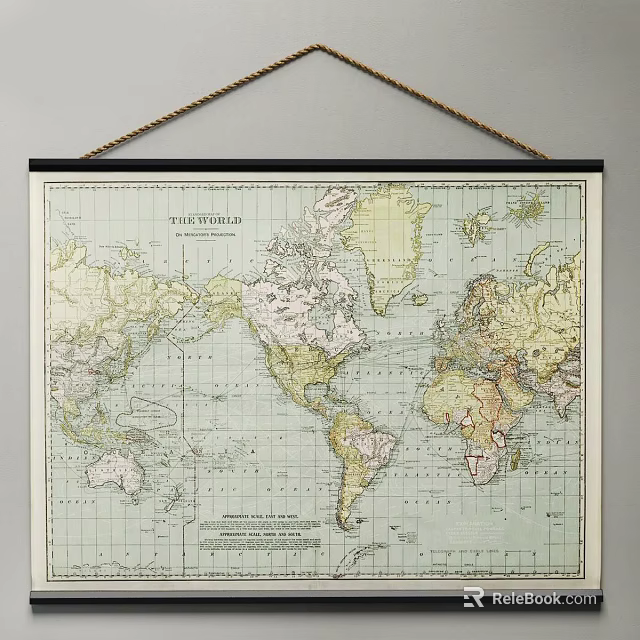 Vintage Detailed World Map Wall Hanging with Classic Geographic Design 3d model 