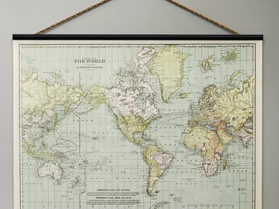 Vintage Detailed World Map Wall Hanging with Classic Geographic Design 3d model