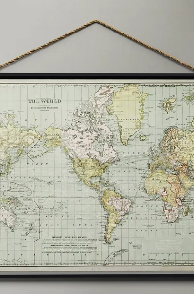 Vintage Detailed World Map Wall Hanging with Classic Geographic Design 3d model