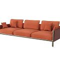 Modern Orange Three Seater Sofa With Metal Frame And Decorative Pillows 3d model