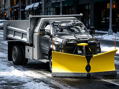 Heavy Duty Dump Truck Equipped With Yellow Snow Plow Clearing Snowy Urban Street 3d model