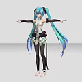 Anime Style Game Character With Long Turquoise Blue Hair Mechanical Outfit And Arms Extended Pose