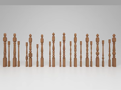 Wooden Railing Balusters With Various Designs For Staircase Interior Classic And Modern Styles Home Decoration 3d model