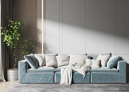 Modern three-seat sofa fabric multi-person sofa 3d model