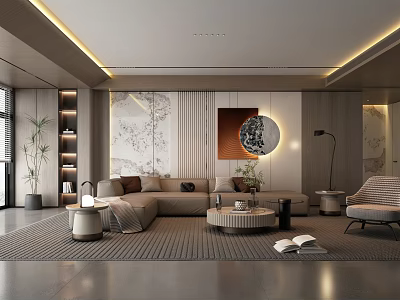 Modern Living Room Interior Design With Sofa Rug Decorative Art And Floor Lamp 3d model
