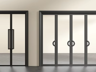 Modern Black Frame Glass Doors Featuring Sliding And Hinged Styles With Metal Handles 3d model