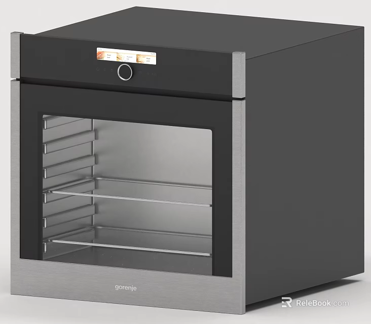 Sharp Modern Kitchen Oven With Stainless Steel Body Transparent Glass Door And Interior Racks 3d model 