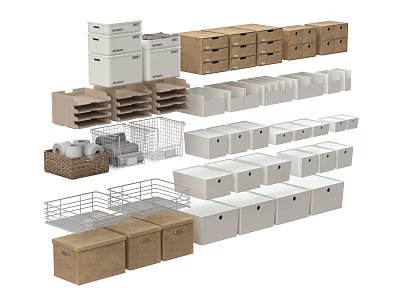 Storage Baskets in White Brown Wicker Plastic Cardboard for Home Organization Stackable Open Lidded 3d model