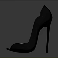 Black Leather Peep Toe High Heels With Red Thin Heels And Shiny Surface