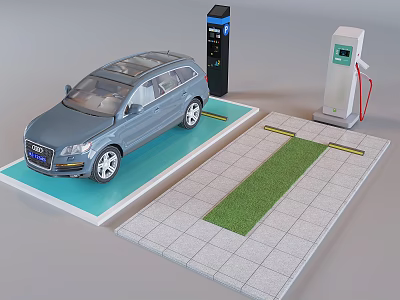 Modern EV Charging Station with Electric Car Charging Piles Paved Ground and Green Grass 3d model
