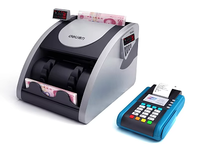 Commercial Equipment Money Counter With Digital Display Banknotes And POS Terminal Keypad 3d model