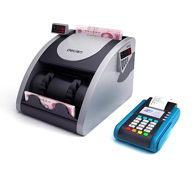 Commercial Equipment Money Counter With Digital Display Banknotes And POS Terminal Keypad 3d model