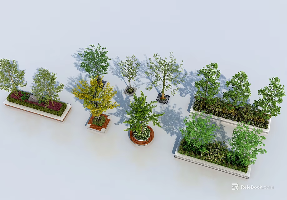Various Arbor Trees in Planters and Flower Boxes for Landscape Design 3d model 