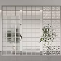 Decorative White Grid Partition With Modern Design And Indoor Plants 3d model