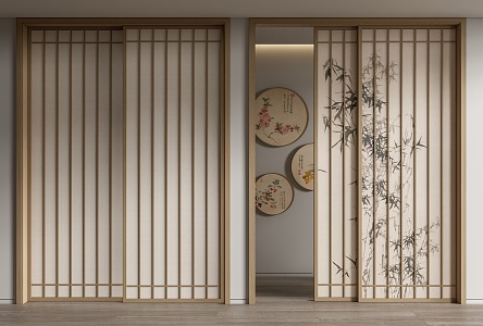 Japanese-style sliding door grille sliding door sliding door stamp door lattice door 3d model