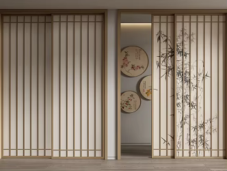 Japanese-style sliding door grille sliding door sliding door stamp door lattice door 3d model