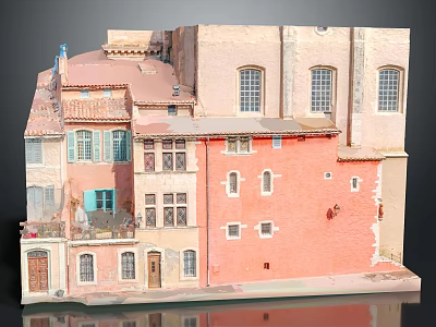 Pastel Colored Multi Story Traditional Residential Building With Multiple Windows And Balconies 3d model