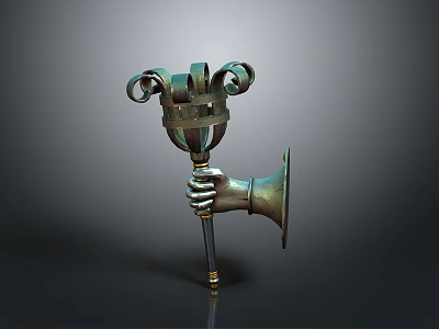 Metallic Decorative Object With Handheld Design Curled Ornaments And Horn Shaped Base 3d model