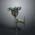 Metallic Decorative Object With Handheld Design Curled Ornaments And Horn Shaped Base