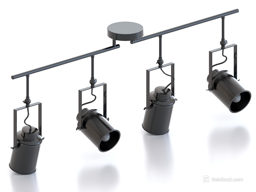 Black Linear Chandelier With Four Metal Lights For Modern Interior Design 3d model 