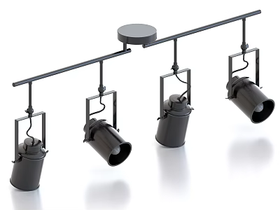 Black Linear Chandelier With Four Metal Lights For Modern Interior Design 3d model