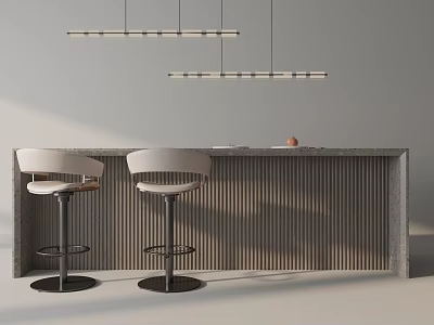 Modern Bar Interior Design With White Bar Stools Slatted Front And Pendant Lights 3d model