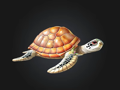 Colorful Sea Turtle With Brown Shell And Detailed Eyes On Black Background 3d model