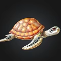Colorful Sea Turtle With Brown Shell And Detailed Eyes On Black Background