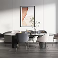 Modern Minimalist Dining Table Set With Round Marble Top And Gray Beige Chairs 3d model