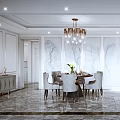Elegant Modern Restaurant Interior With Dining Table Chandelier And Decorative Art 3d model