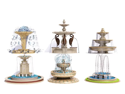 Ornamental Multi Tiered Fountains With Classical Design And Sculptural Elements 3d model