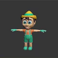 Cute Cartoon Boy Character With Yellow Hat Blue Band Orange Shirt Green Overalls Big Eyes