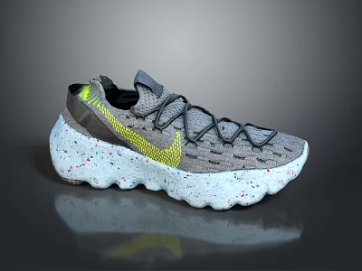 Nike Sports Shoes With Grey Knit Upper Yellow Accents And White Speckled Sole Crisscross Laces 3d model