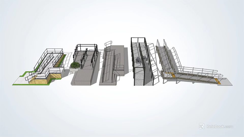 Fence Design Concepts With Various Structural Details Layouts And Metal Railings 3d model 