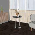 Modern Glass Top Side Table with Metal Frame in Living Room Wooden Floor