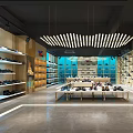 Modern Shoe Store Interior Design With Multiple Shelves Displayed Shoes And Pendant Lights