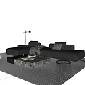 Black L Shaped Sofa With Cushions And Marble Top Coffee Table Set On Striped Rug