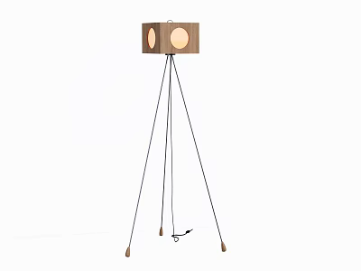Modern Wooden Floor Lamp With Tripod Stand And Circular Light Openings 3d model